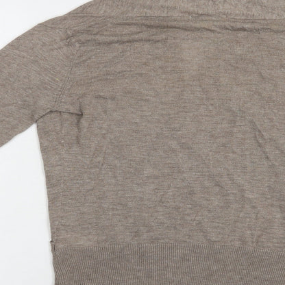 H&M Womens Brown V-Neck  Viscose Pullover Jumper Size XS