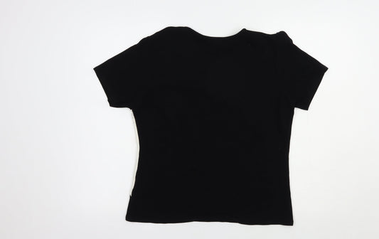 AMARANTO Womens Black Colourblock Viscose Basic Blouse Size 16 V-Neck