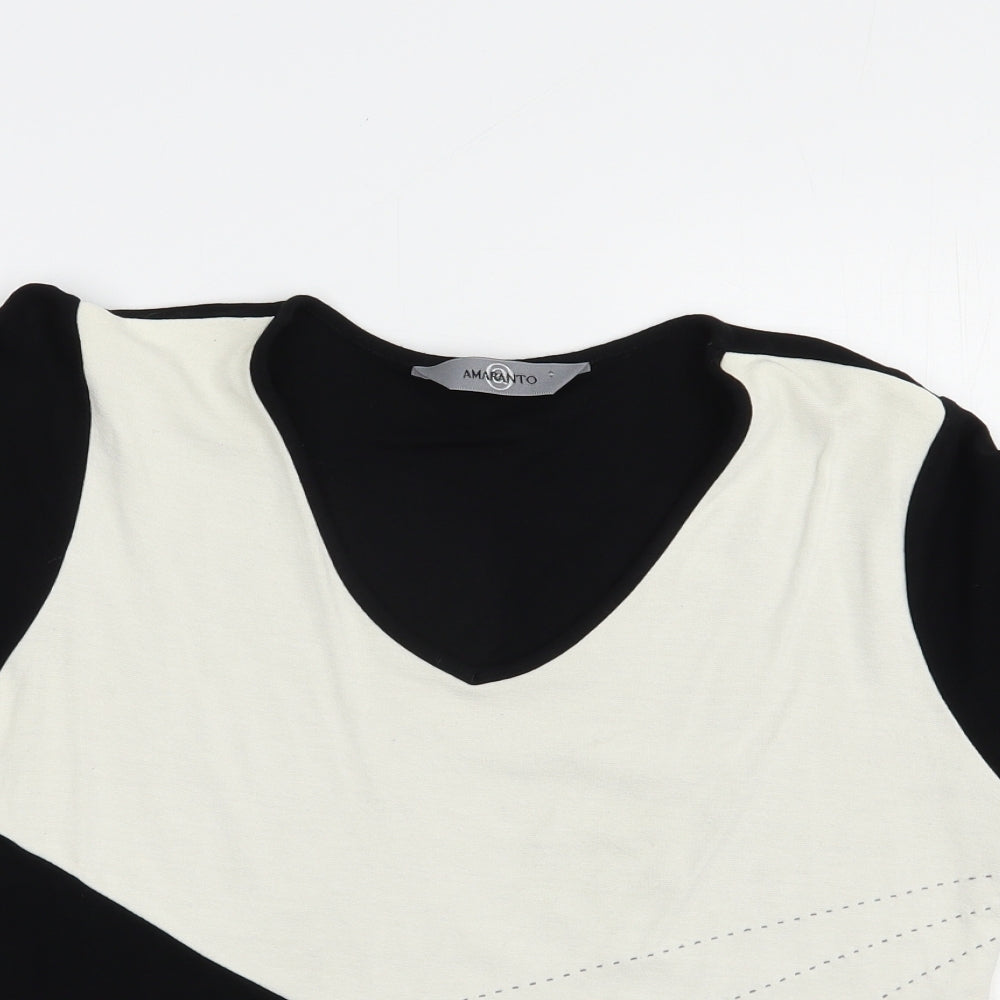 AMARANTO Womens Black Colourblock Viscose Basic Blouse Size 16 V-Neck