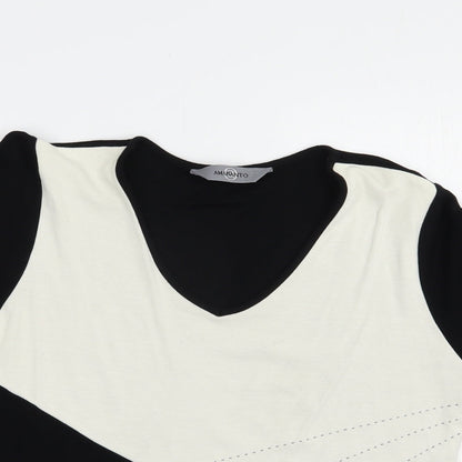 AMARANTO Womens Black Colourblock Viscose Basic Blouse Size 16 V-Neck