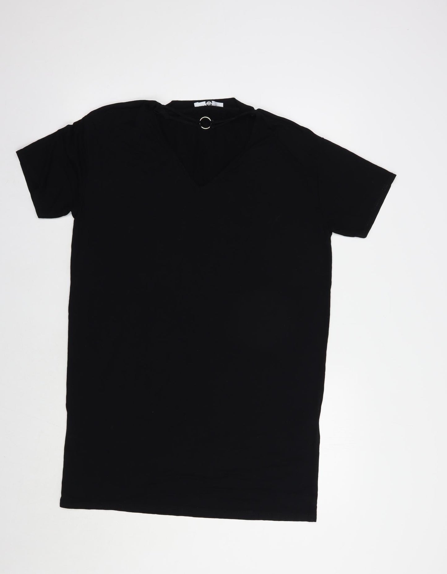 Missguided Womens Black  Viscose T-Shirt Dress  Size 8  V-Neck Pullover