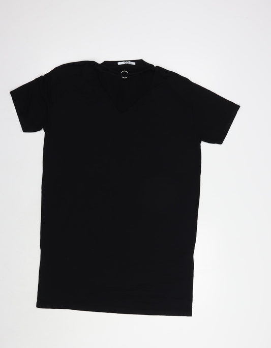Missguided Womens Black  Viscose T-Shirt Dress  Size 8  V-Neck Pullover