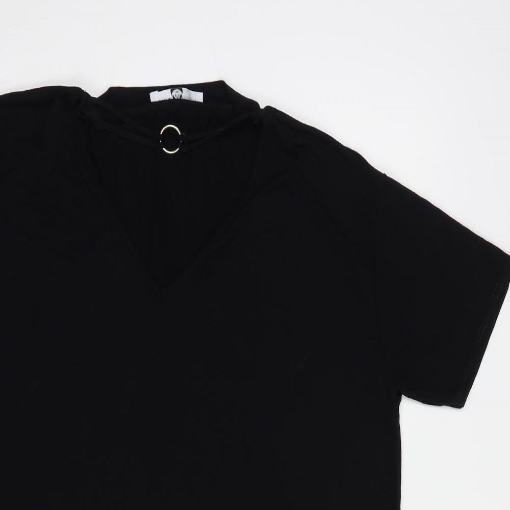 Missguided Womens Black  Viscose T-Shirt Dress  Size 8  V-Neck Pullover