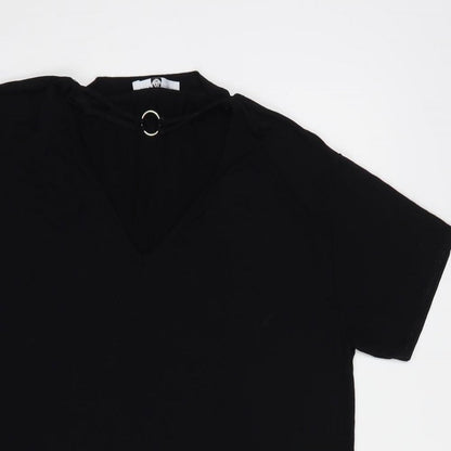 Missguided Womens Black  Viscose T-Shirt Dress  Size 8  V-Neck Pullover