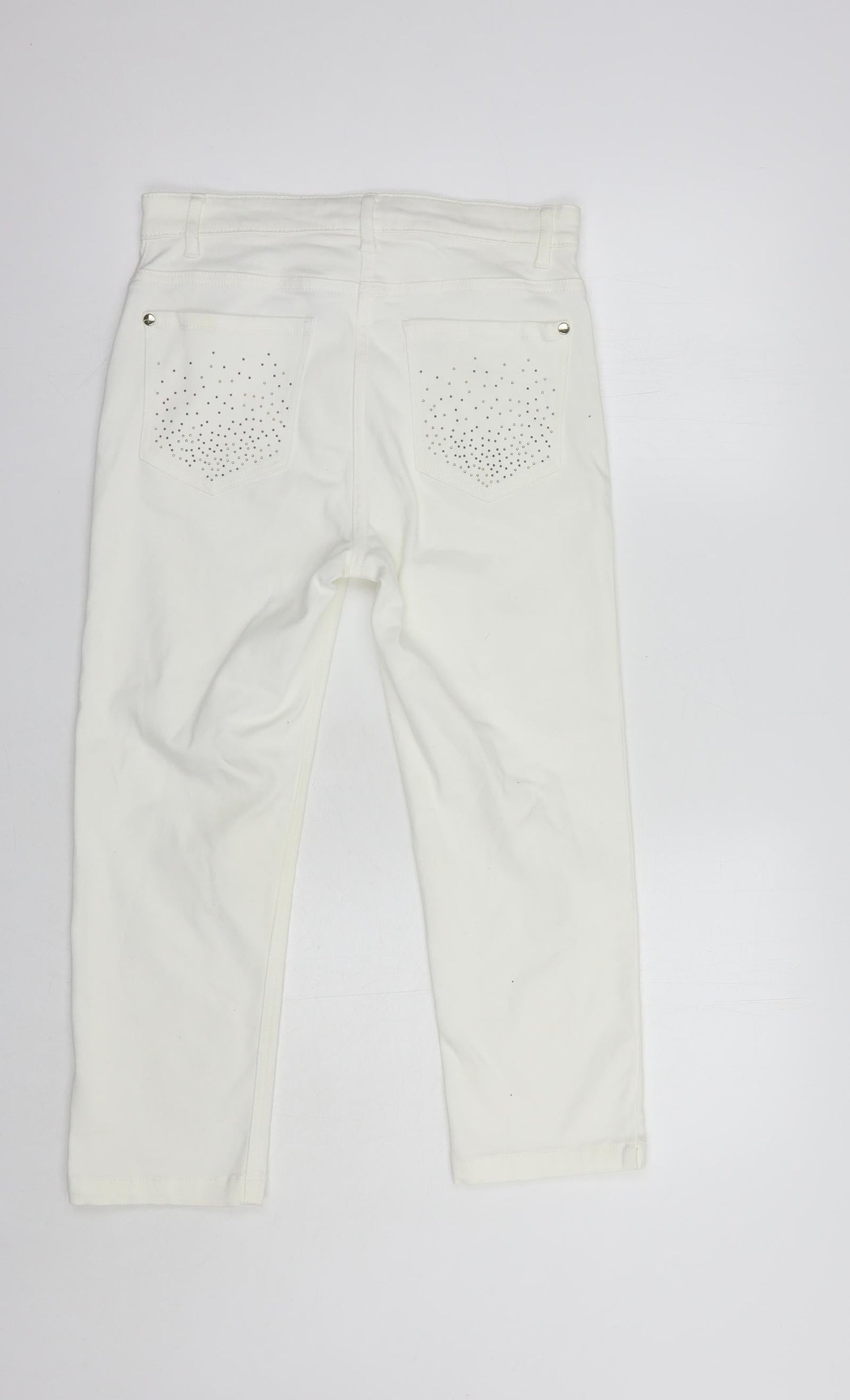 Per Una Womens White  Cotton Cropped Jeans Size 8 L23 in Regular Button - Embellished Pockets