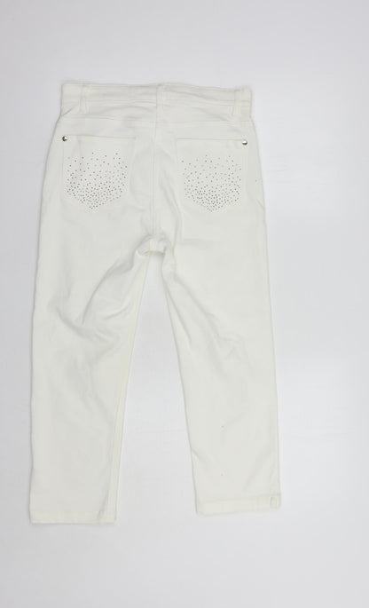 Per Una Womens White  Cotton Cropped Jeans Size 8 L23 in Regular Button - Embellished Pockets