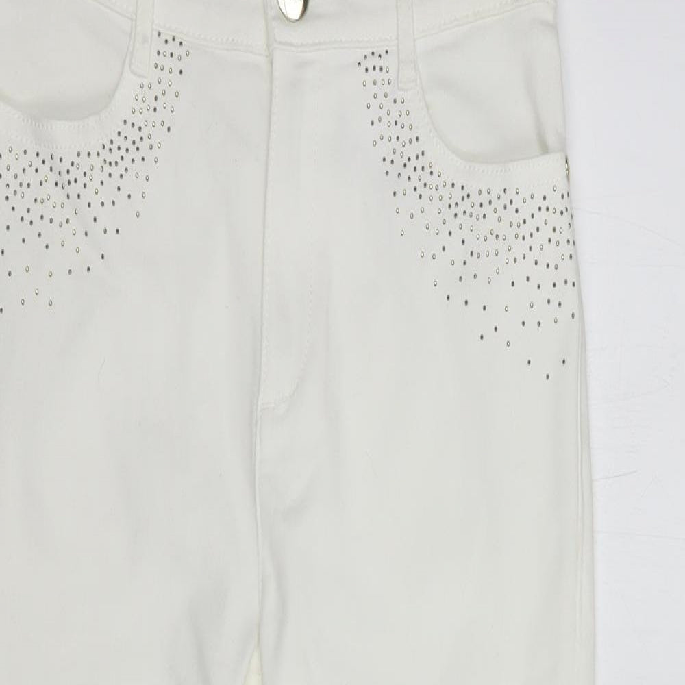 Per Una Womens White  Cotton Cropped Jeans Size 8 L23 in Regular Button - Embellished Pockets