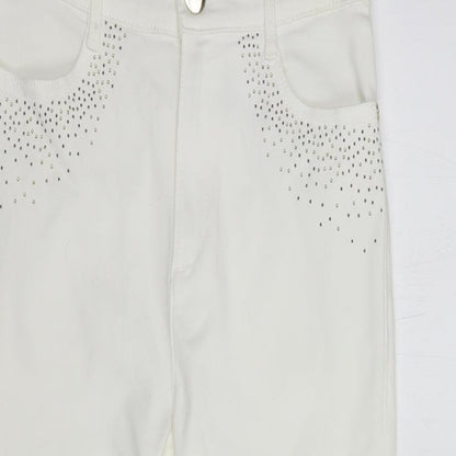 Per Una Womens White  Cotton Cropped Jeans Size 8 L23 in Regular Button - Embellished Pockets