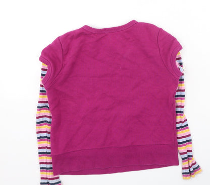 Preworn Girls Multicoloured Round Neck Striped Cotton Pullover Jumper Size M