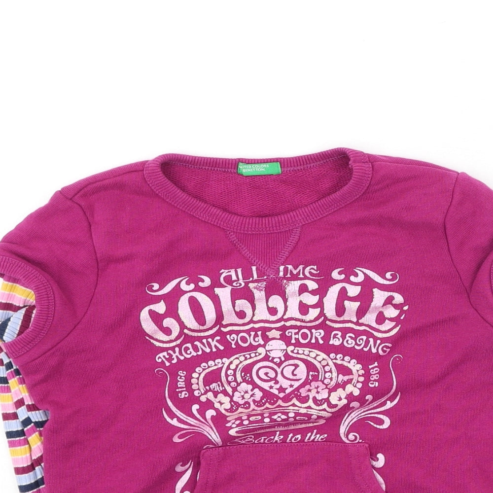 Preworn Girls Multicoloured Round Neck Striped Cotton Pullover Jumper Size M