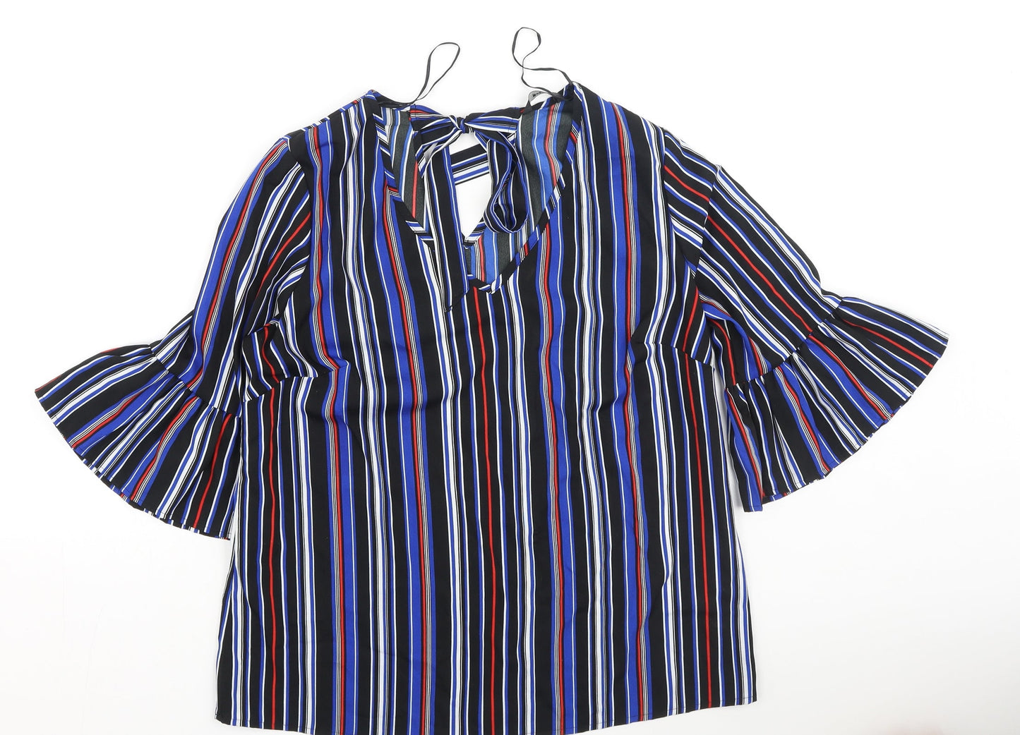 Papaya Womens Multicoloured Striped Polyester Basic Blouse Size 12 V-Neck