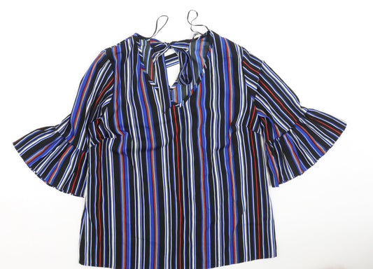 Papaya Womens Multicoloured Striped Polyester Basic Blouse Size 12 V-Neck