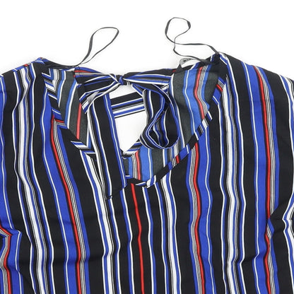 Papaya Womens Multicoloured Striped Polyester Basic Blouse Size 12 V-Neck