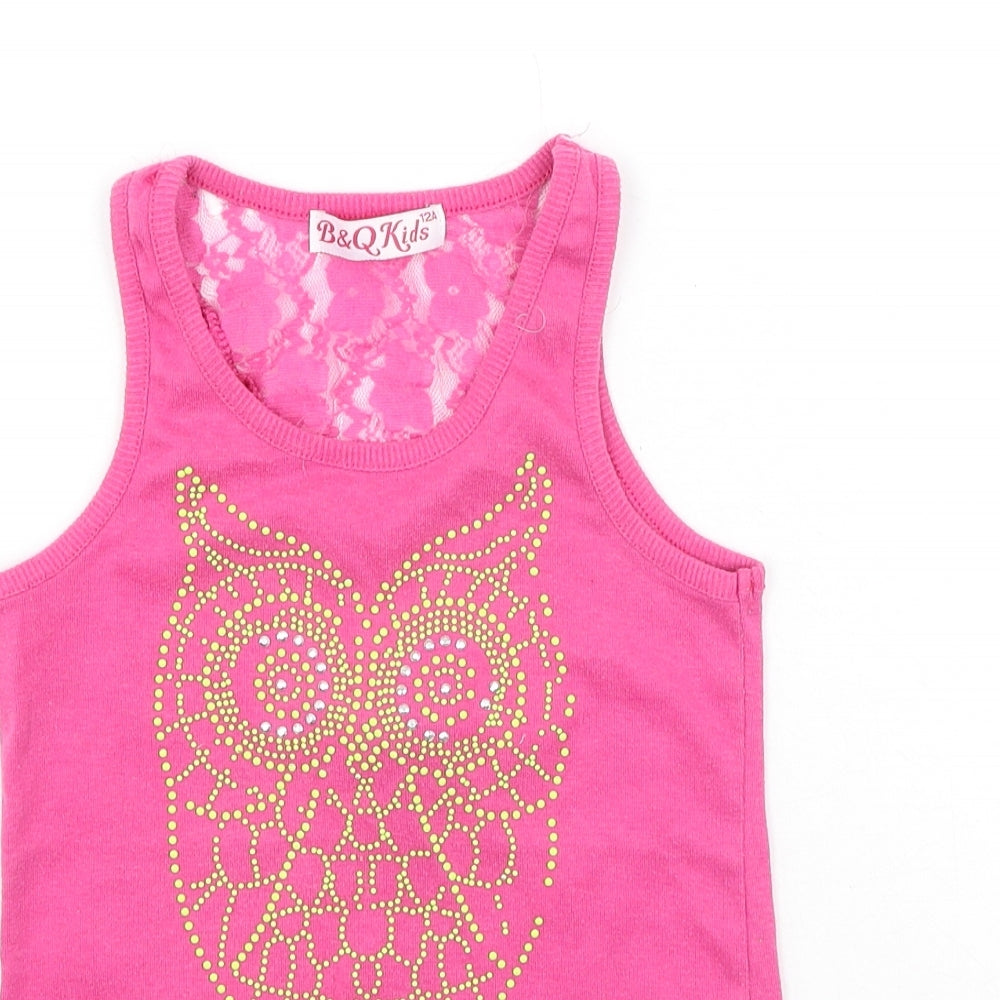 B&Q Girls Pink  Cotton Basic Tank Size 12 Years Round Neck