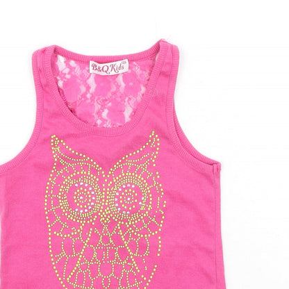 B&Q Girls Pink  Cotton Basic Tank Size 12 Years Round Neck