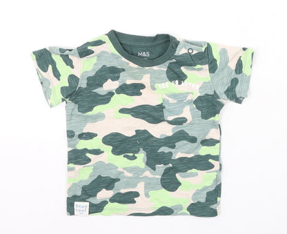 Marks and Spencer Boys Green Camouflage Cotton Basic Casual Size 6-9 Months Round Neck