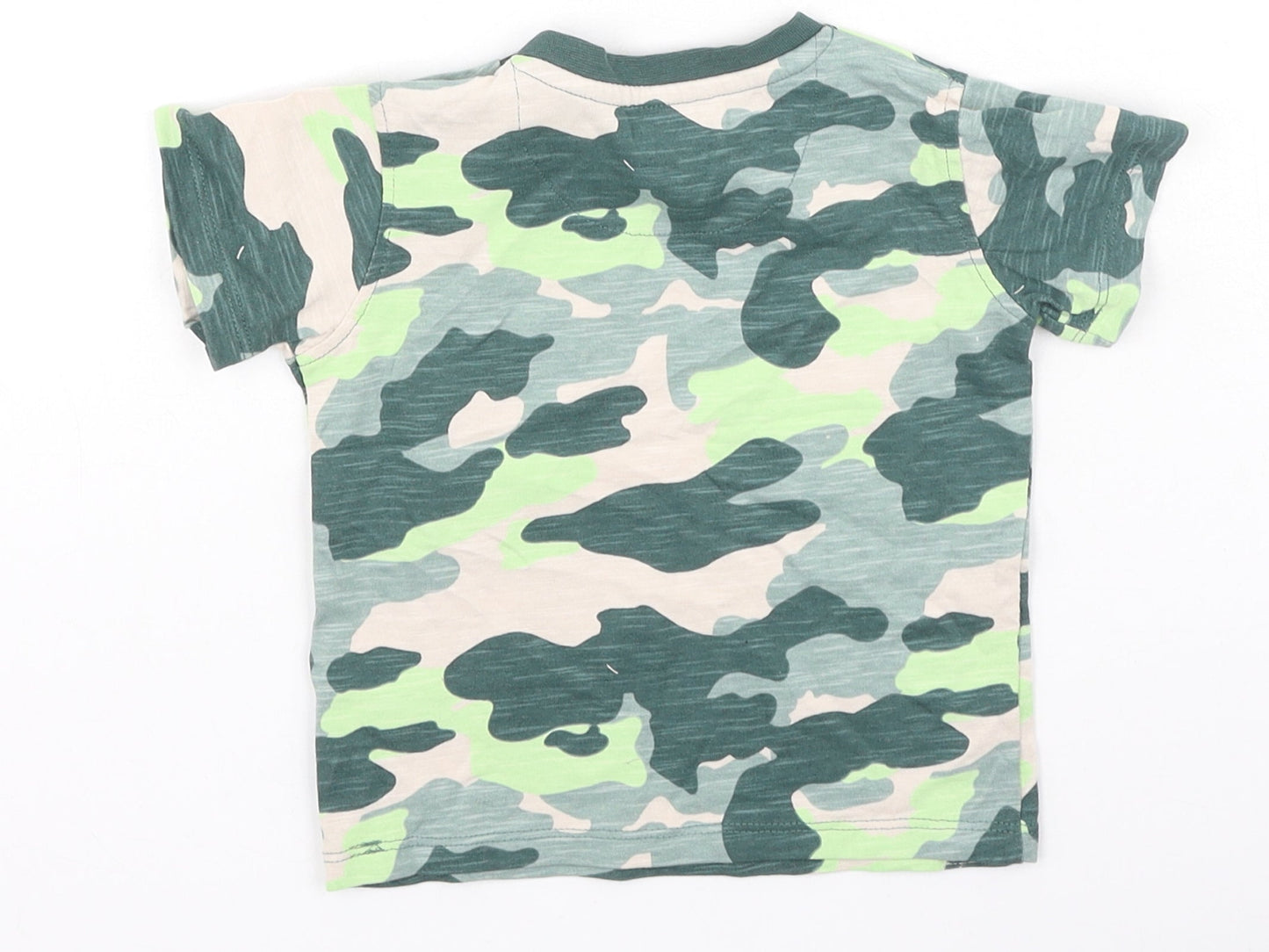 Marks and Spencer Boys Green Camouflage Cotton Basic Casual Size 6-9 Months Round Neck