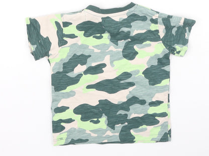 Marks and Spencer Boys Green Camouflage Cotton Basic Casual Size 6-9 Months Round Neck