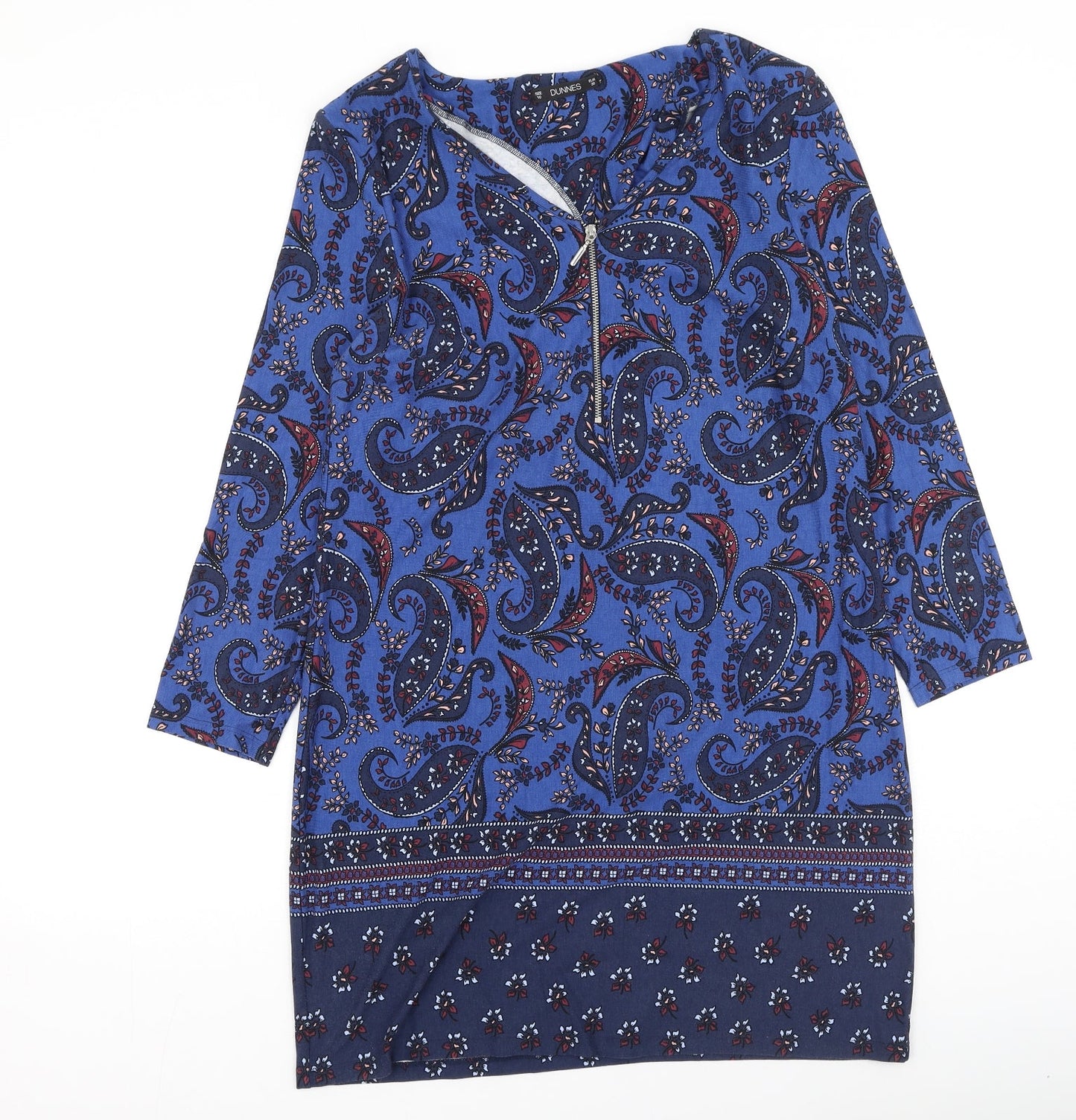 Dunnes Stores Womens Blue Geometric Viscose Fit & Flare  Size 10  Round Neck