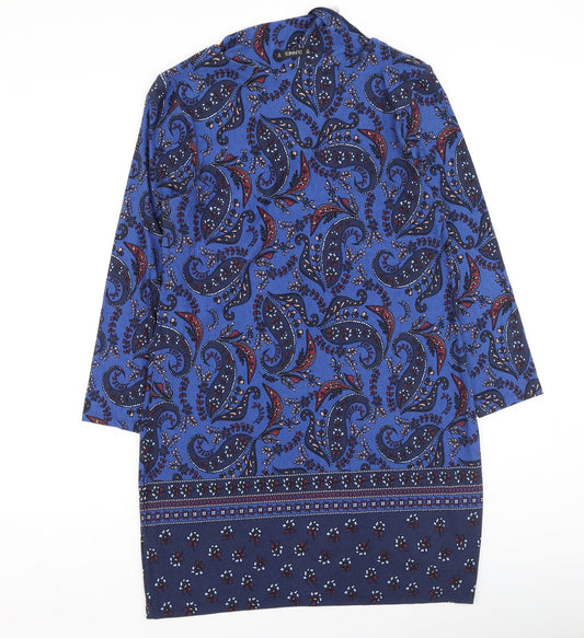 Dunnes Stores Womens Blue Geometric Viscose Fit & Flare  Size 10  Round Neck