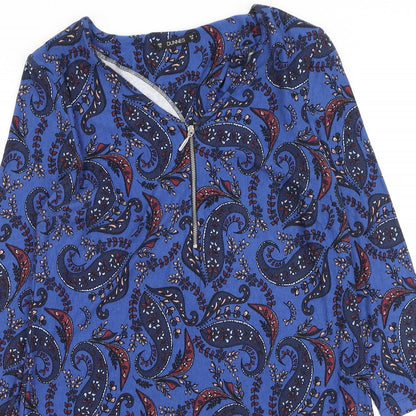 Dunnes Stores Womens Blue Geometric Viscose Fit & Flare  Size 10  Round Neck