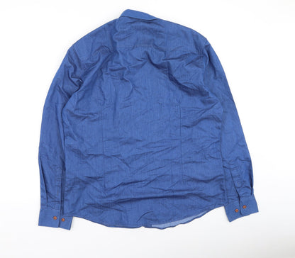 Mens UK Size M Coofandy Blue  Button-Up Long Sleeve Casual Shirt
