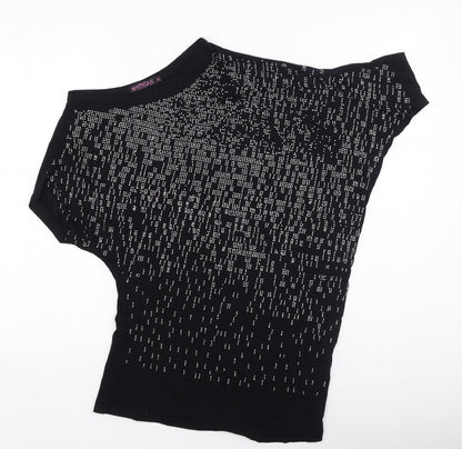 Annie Womens Black  Cotton Basic Blouse Size M Round Neck