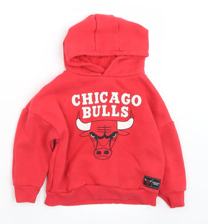 Primark Boys Red  Cotton Pullover Hoodie Size 2-3 Years   - Chicago Bulls