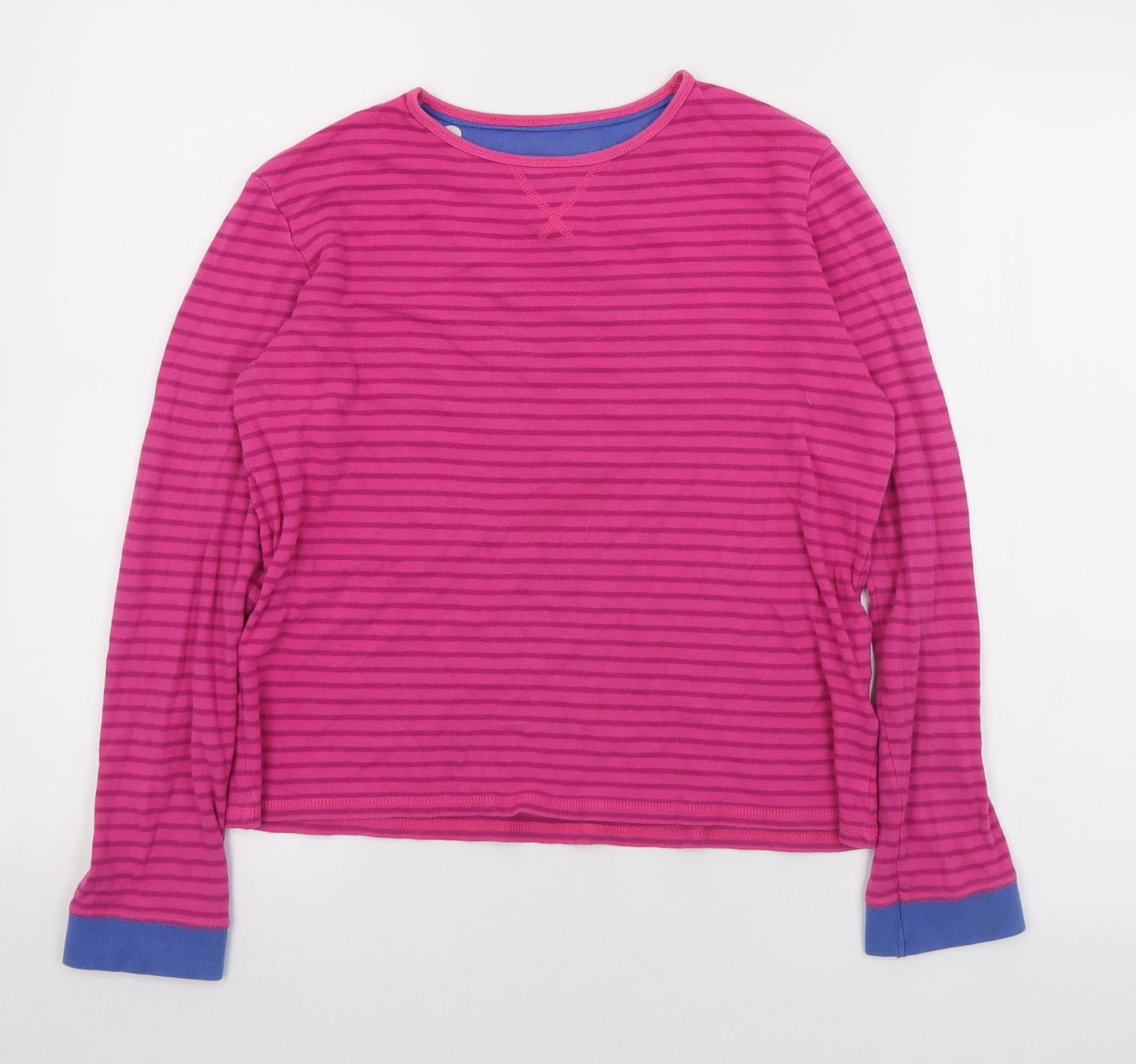 John Lewis Girls Pink Round Neck Striped Cotton Pullover Jumper Size 13 Years