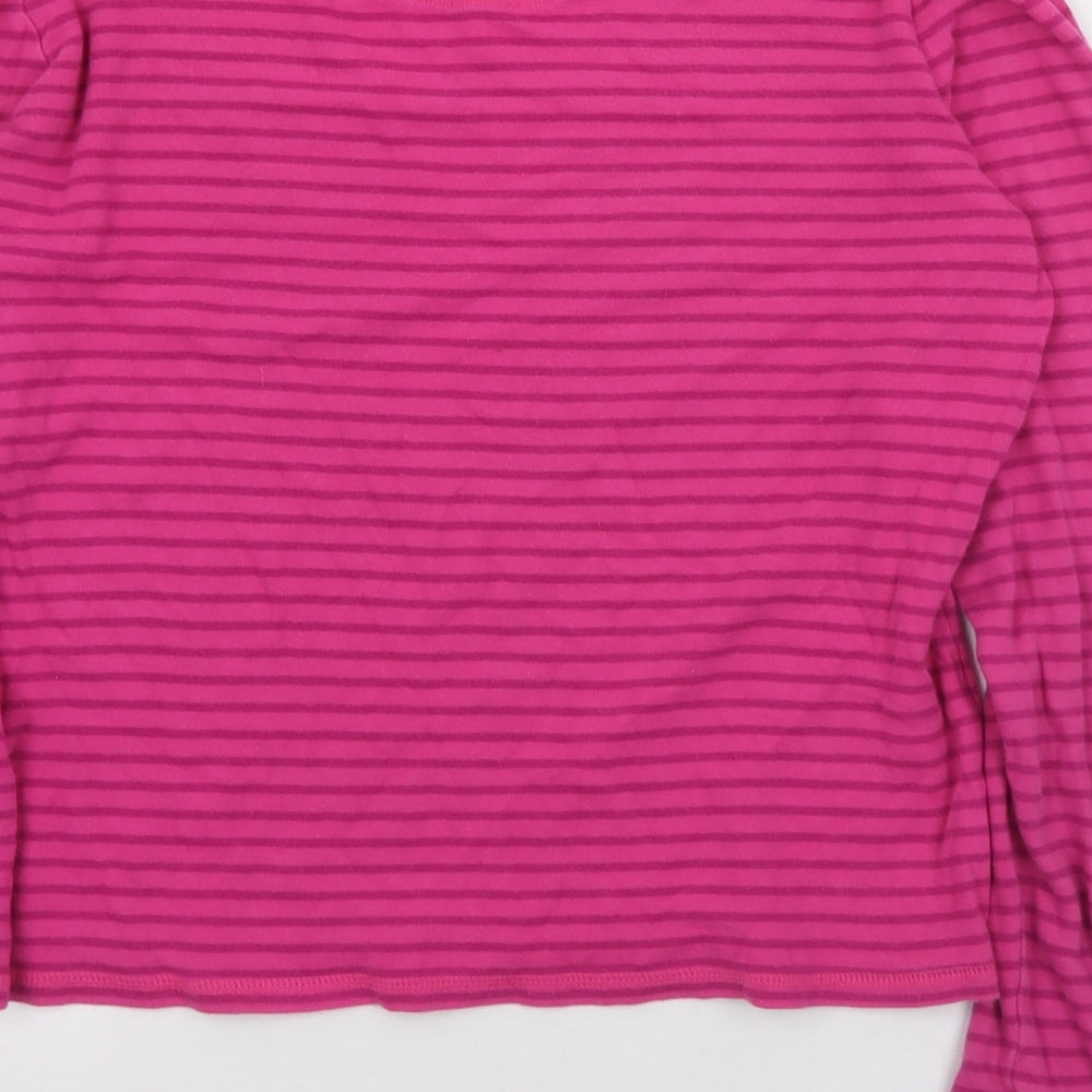 John Lewis Girls Pink Round Neck Striped Cotton Pullover Jumper Size 13 Years
