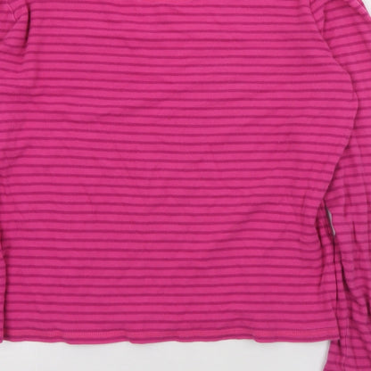 John Lewis Girls Pink Round Neck Striped Cotton Pullover Jumper Size 13 Years