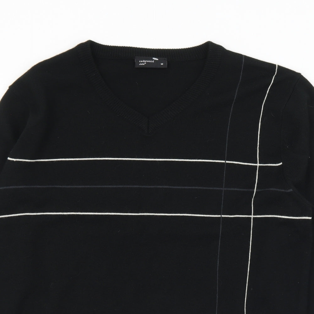 Cedar Wood State Mens Black V-Neck  Acrylic Pullover Jumper Size M