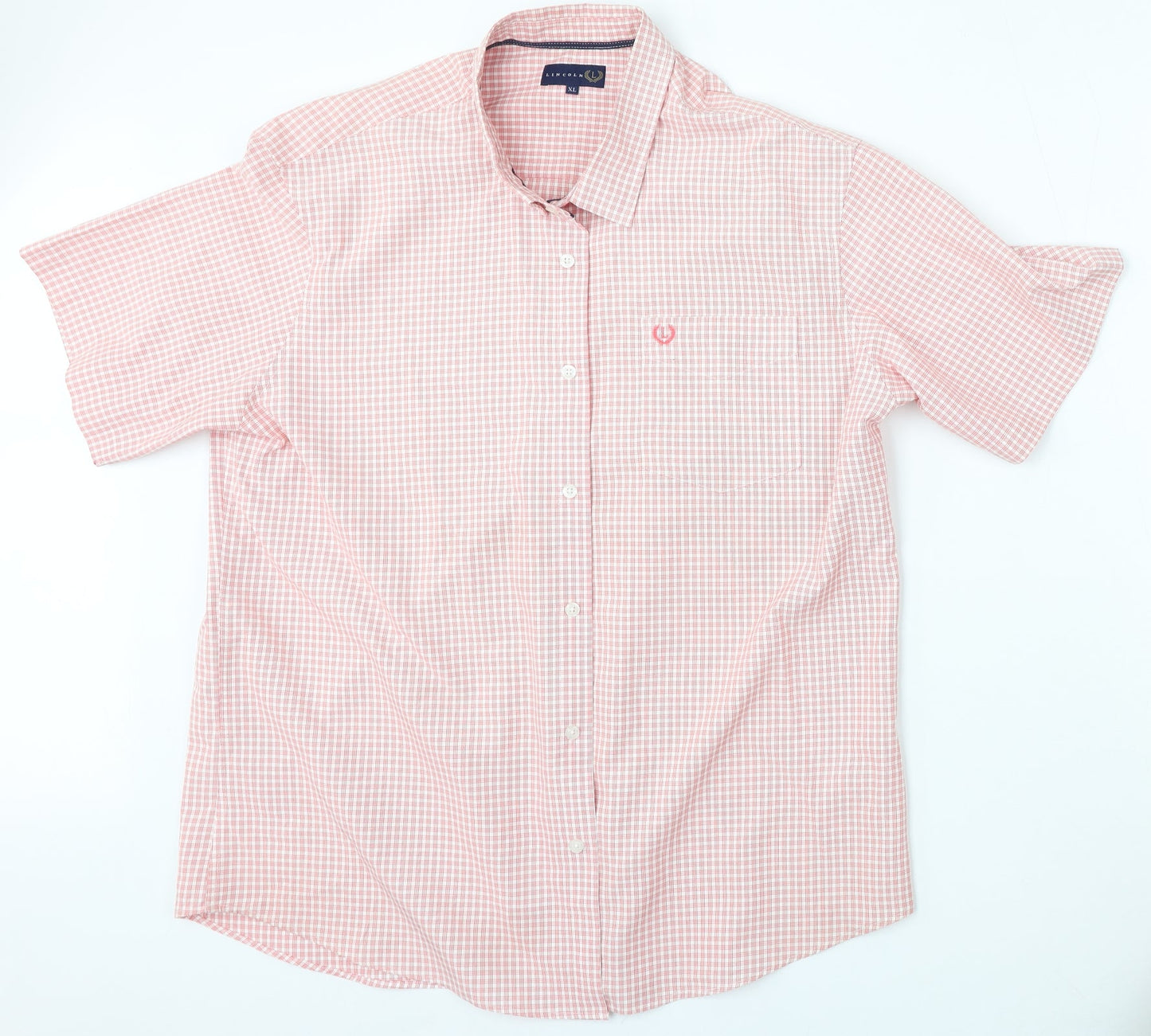 Lincoln Mens Red Check Polyester  Polo Size XL Collared