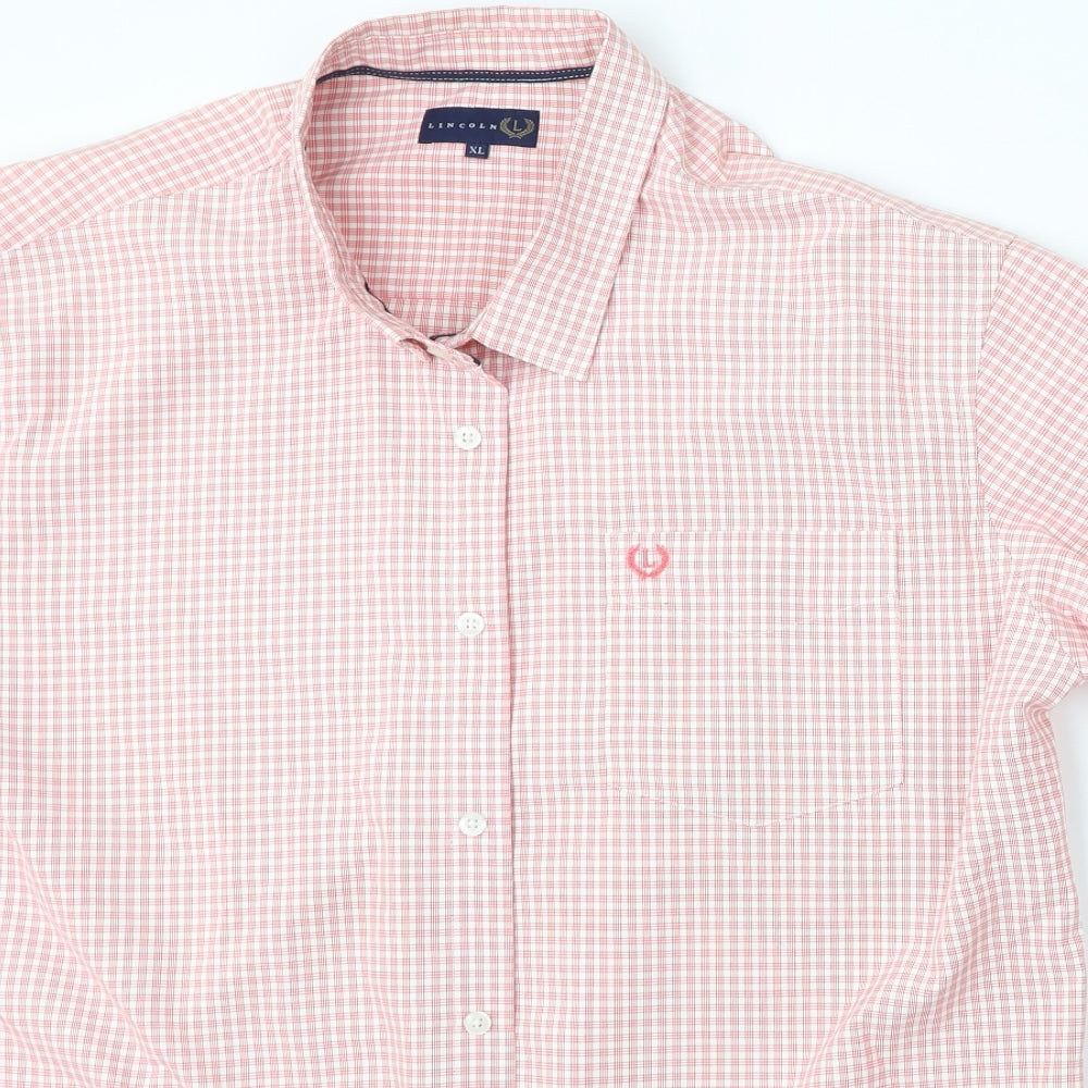 Lincoln Mens Red Check Polyester  Polo Size XL Collared