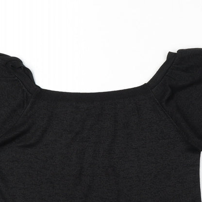 TU Womens Black Round Neck  Polyester Pullover Jumper Size 12