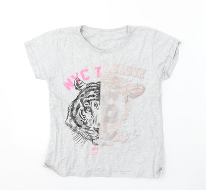 George Girls Grey  Cotton Basic T-Shirt Size 9-10 Years Round Neck