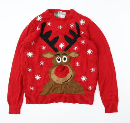 Cedar Wood State Mens Red Round Neck  Acrylic Pullover Jumper Size M