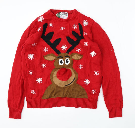 Cedar Wood State Mens Red Round Neck  Acrylic Pullover Jumper Size M