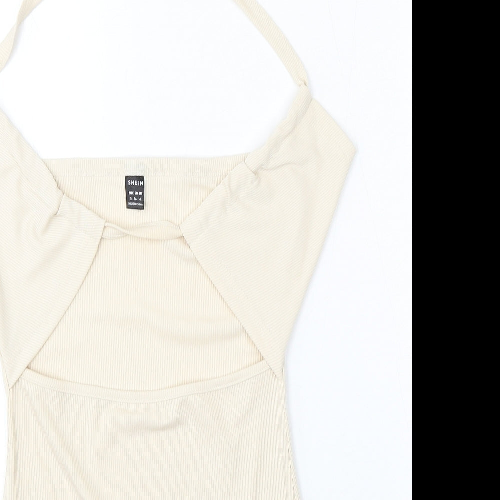 SheIn Womens Beige  Polyester Bodycon  Size S  Square Neck