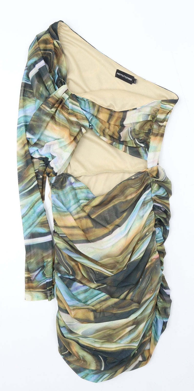 PRETTYLITTLETHING Womens Multicoloured Geometric Polyester Sheath  Size 8  Round Neck