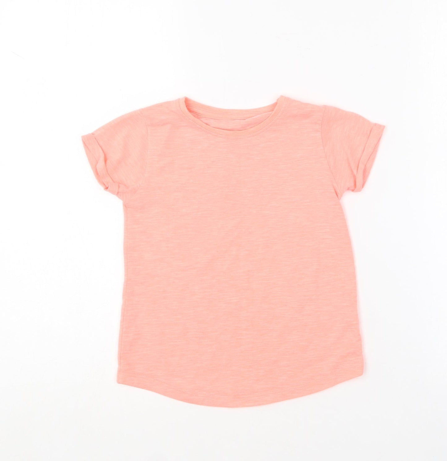 Dunnes Stores Girls Pink  Polyester Basic T-Shirt Size 5-6 Years Round Neck