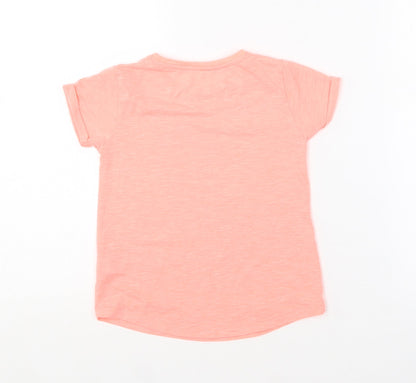 Dunnes Stores Girls Pink  Polyester Basic T-Shirt Size 5-6 Years Round Neck