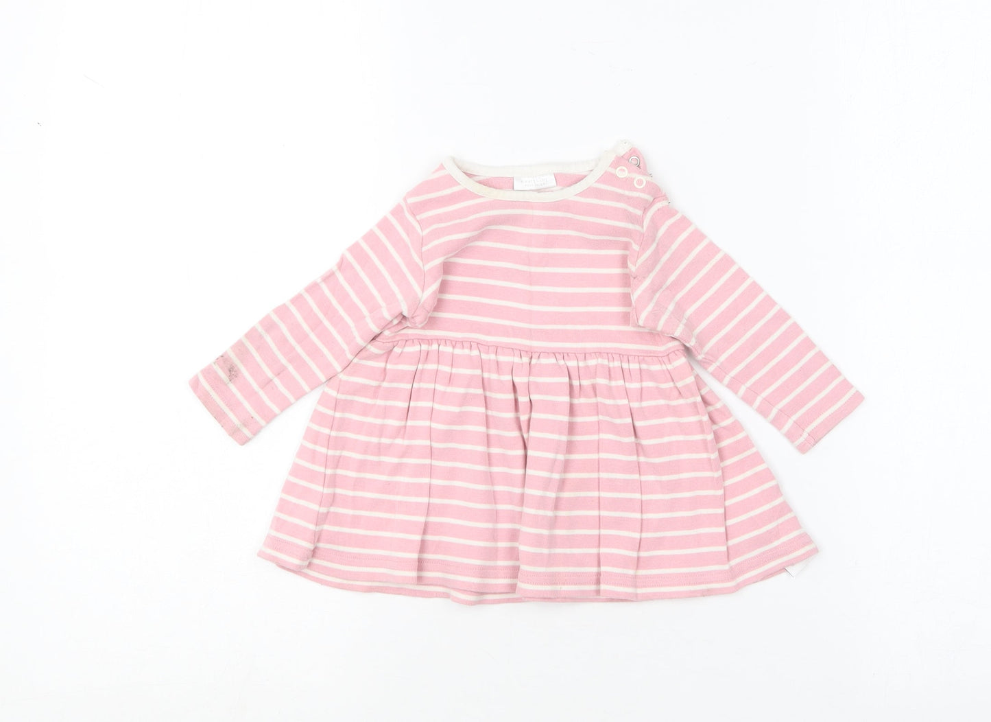 NEXT Girls Pink Striped Cotton Skater Dress  Size 3-6 Months  Round Neck