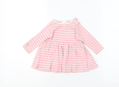 NEXT Girls Pink Striped Cotton Skater Dress  Size 3-6 Months  Round Neck