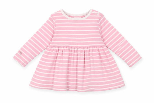NEXT Girls Pink Striped Cotton Skater Dress  Size 3-6 Months  Round Neck