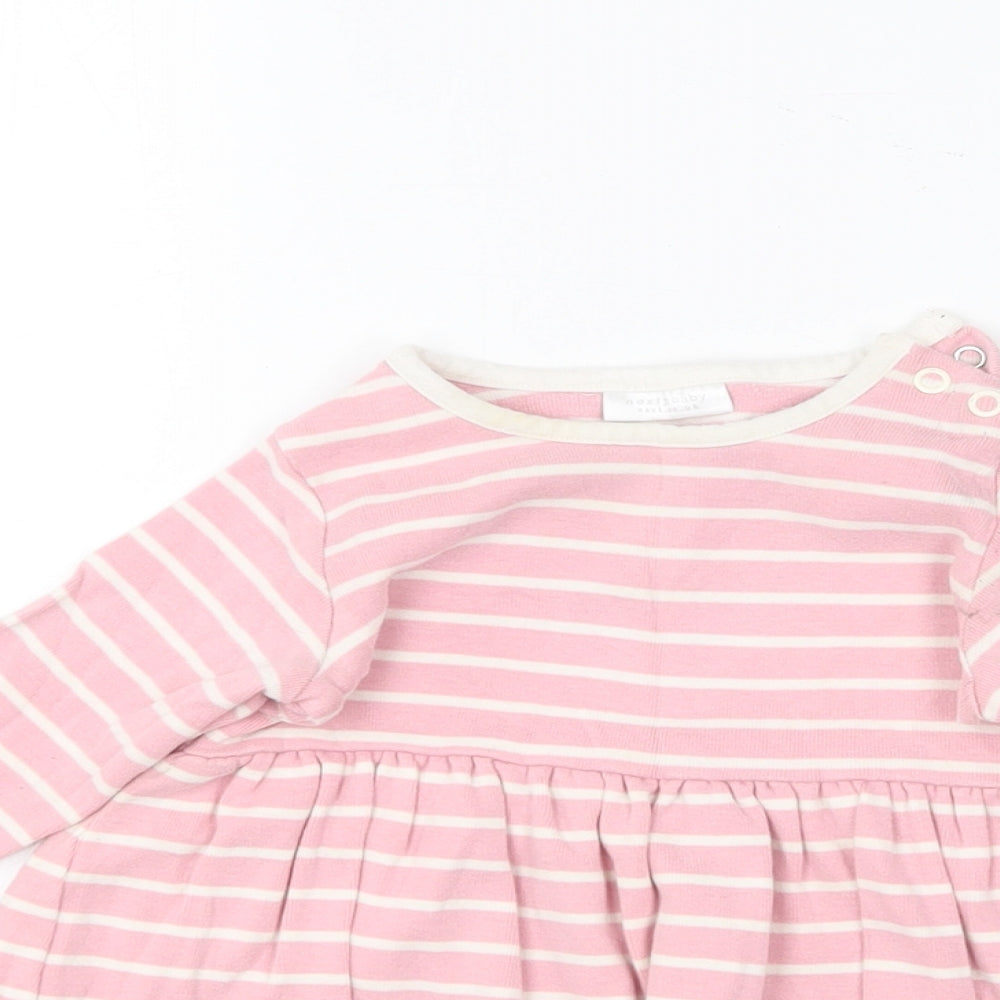 NEXT Girls Pink Striped Cotton Skater Dress  Size 3-6 Months  Round Neck