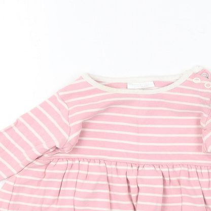 NEXT Girls Pink Striped Cotton Skater Dress  Size 3-6 Months  Round Neck