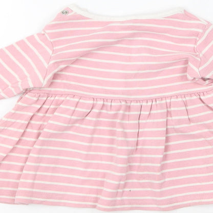 NEXT Girls Pink Striped Cotton Skater Dress  Size 3-6 Months  Round Neck