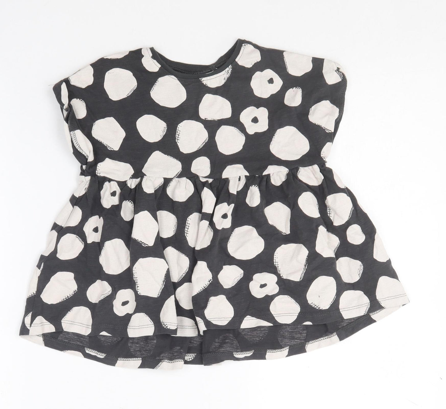 NEXT Girls Grey Polka Dot Cotton Skater Dress  Size 2-3 Years  Round Neck