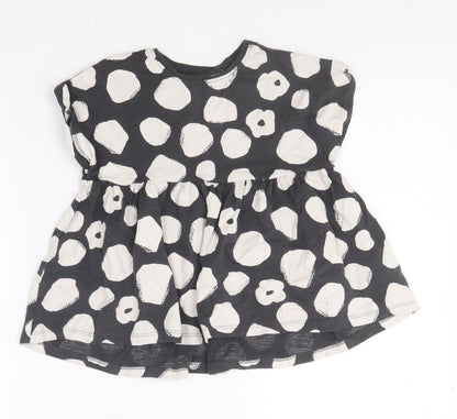 NEXT Girls Grey Polka Dot Cotton Skater Dress  Size 2-3 Years  Round Neck